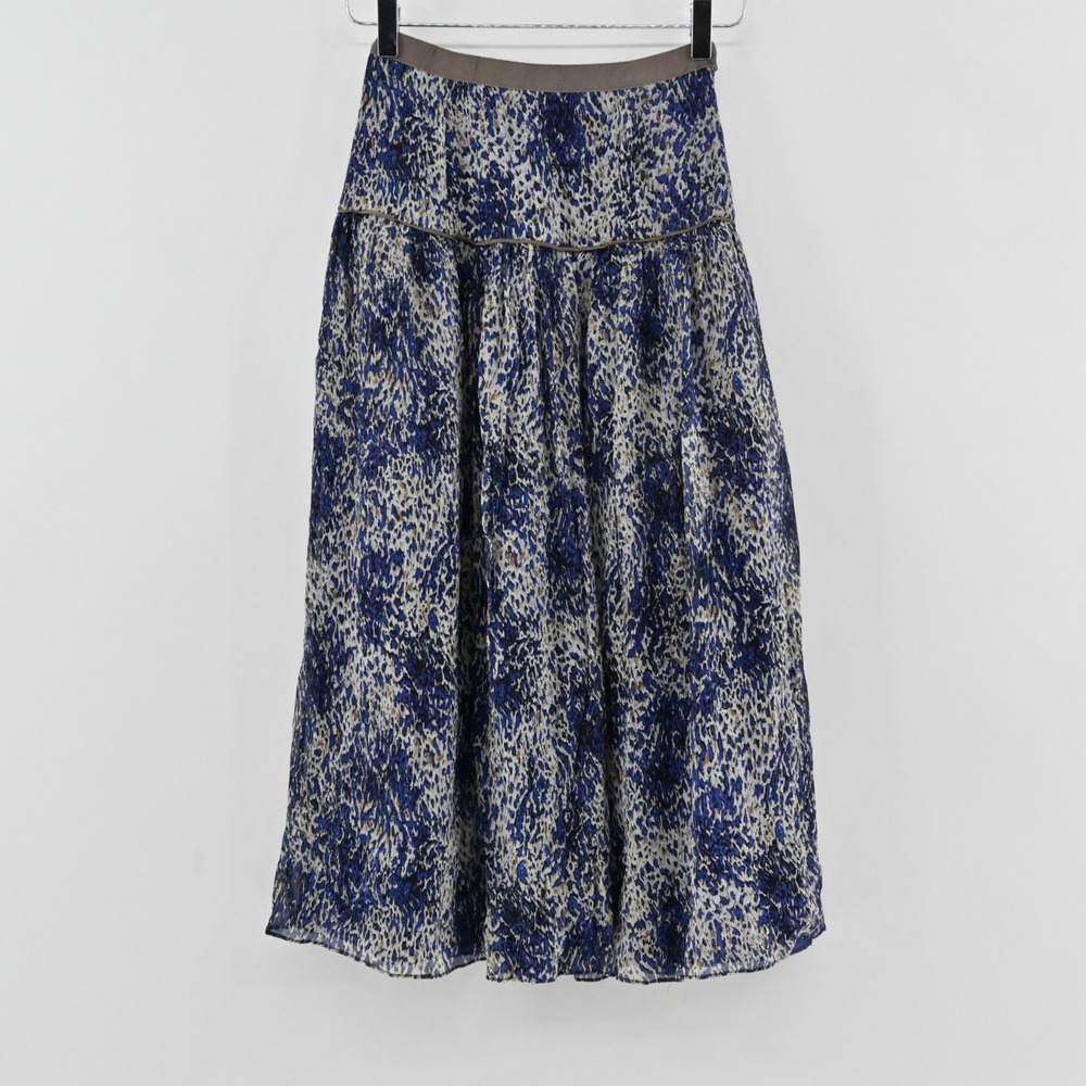Elizabeth James Silk Animal Print Midi Skirt Womens Size XS Blue‎ Gray Abstract
